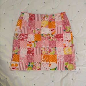 Vintage Lilly Pulitzer “Happiest Hour” Patchwork A-Line Skirt, Size 8.